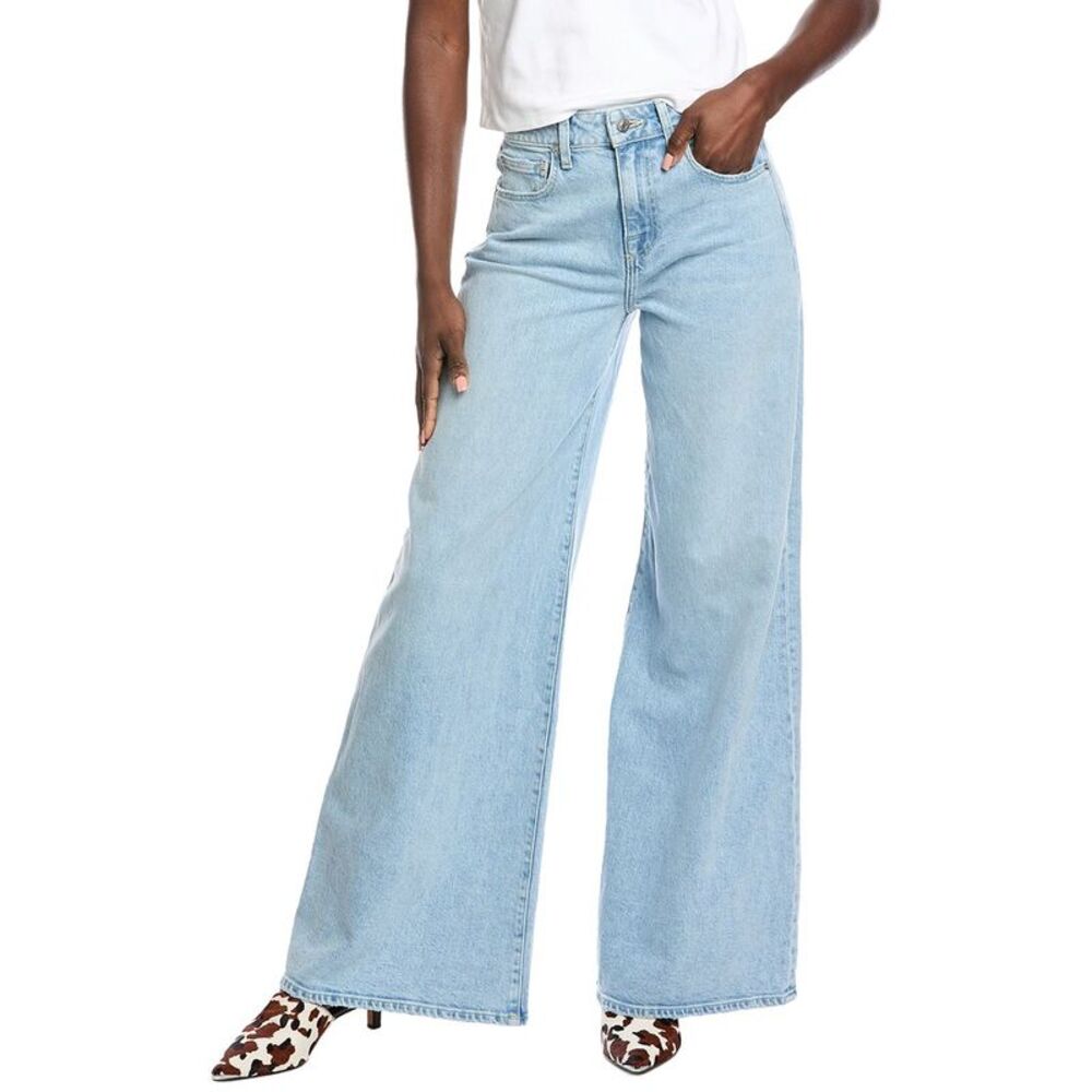 Simkhai Womens Greer Super Wide Leg Denim Pant, Blue